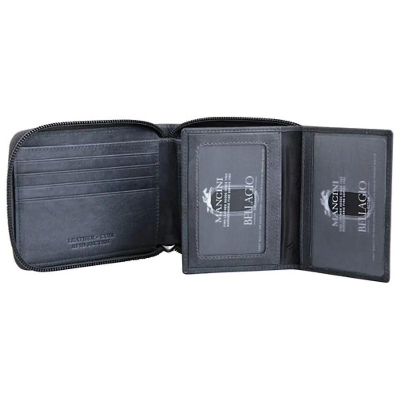 Portefeuille RFID à deux volets en cuir véritable avec fermeture à glissière Bellagio de Mancini - Gris