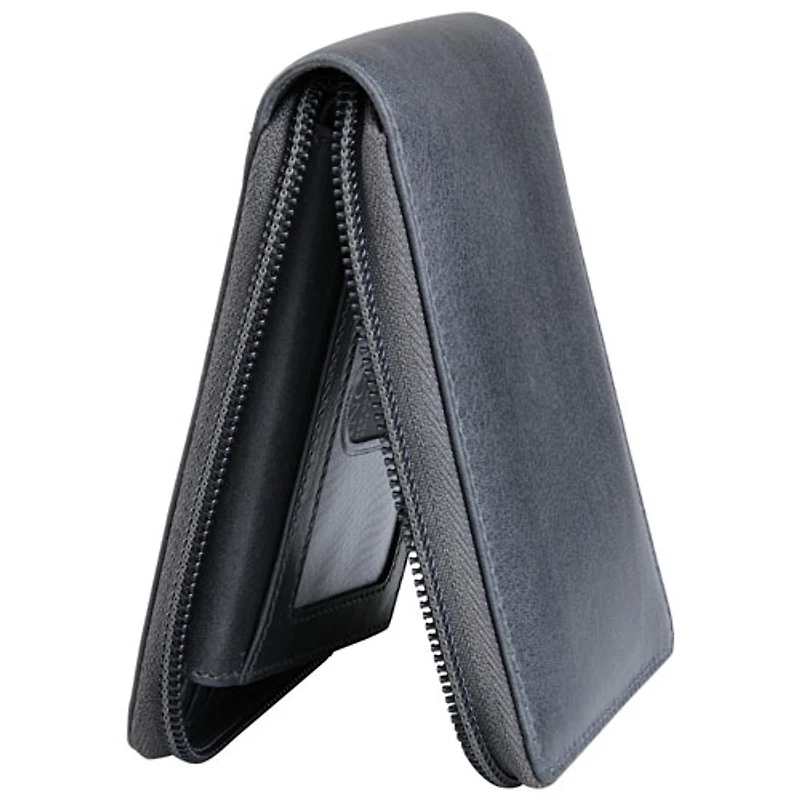 Portefeuille RFID à deux volets en cuir véritable avec fermeture à glissière Bellagio de Mancini - Gris