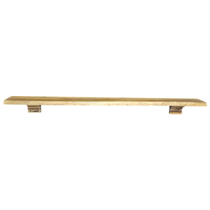 Tablette de foyer de 60 po Live Edge avec corbeaux en bois - Brun