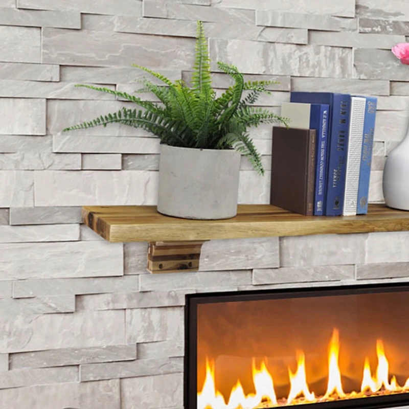 Tablette de foyer de 60 po Live Edge avec corbeaux en bois - Brun