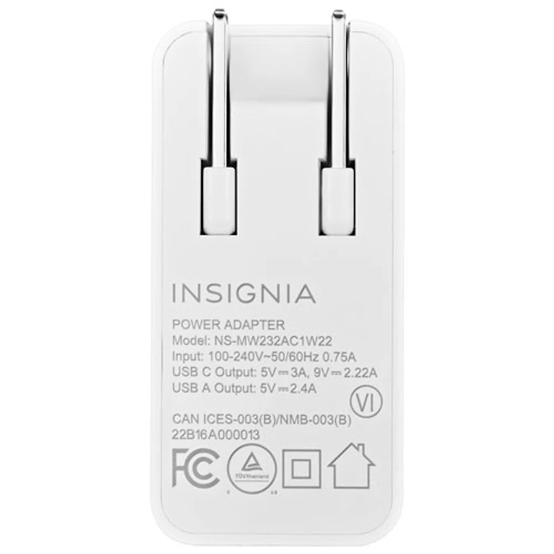 Insignia Dual Port 32W USB-A / USB-C Wall Charger - White