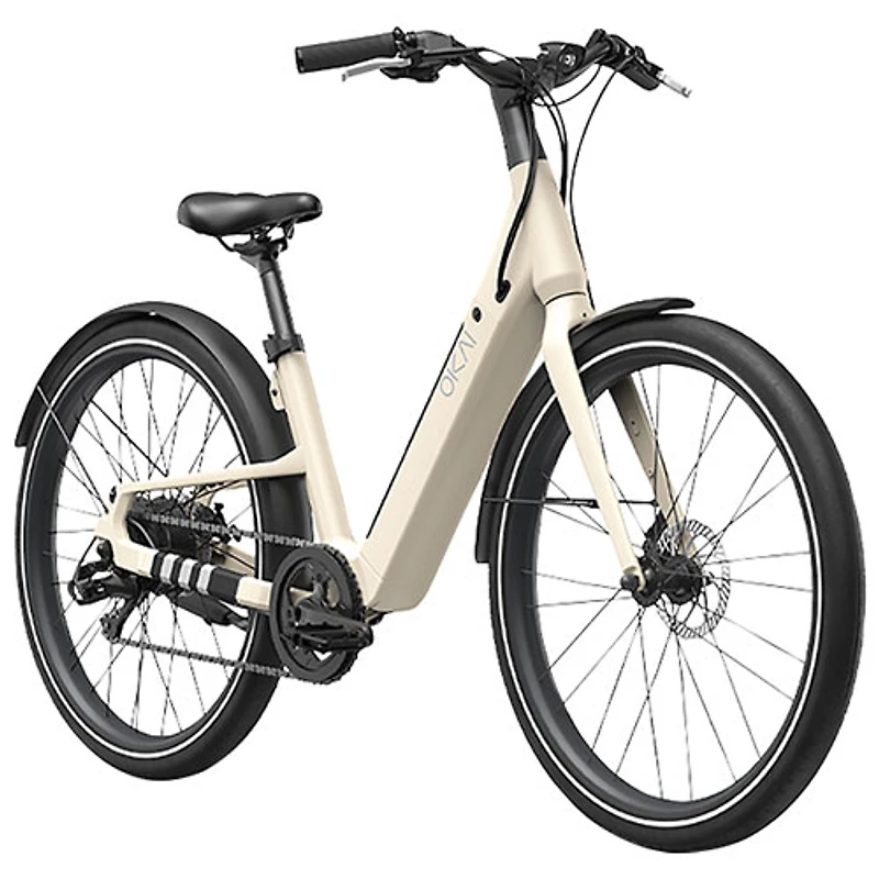 Vélo de ville électrique à cadre bas de 500 W Stride d'OKAI avec autonomie maximale de 64 km - Sable du désert