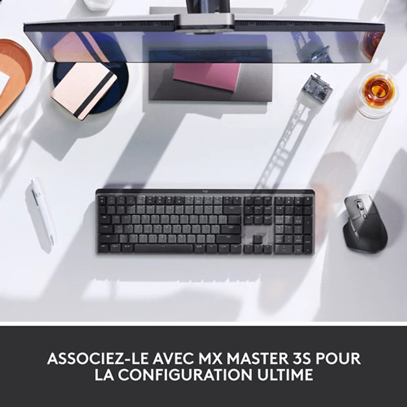 Clavier mécanique tactile rétroéclairé pleine grandeur sans fil MX de Logitech - Graphite