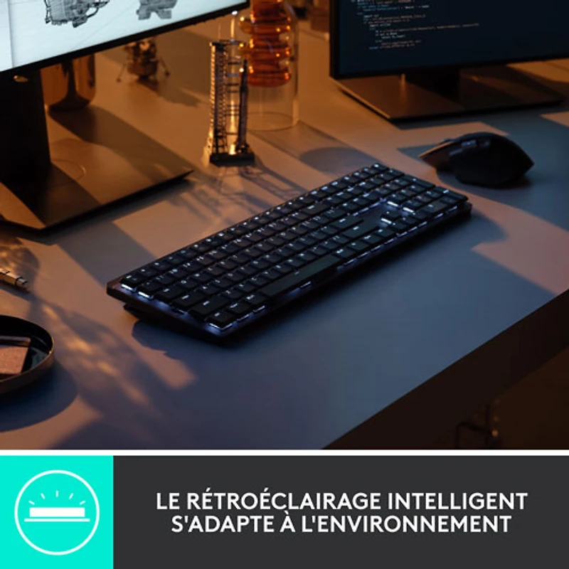 Clavier mécanique tactile rétroéclairé pleine grandeur sans fil MX de Logitech - Graphite
