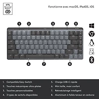 Clavier mécanique à clic rétroéclairé compact sans fil MX Mini de Logitech - Graphite