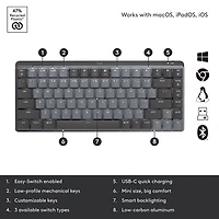 Clavier mécanique à clic rétroéclairé compact sans fil MX Mini de Logitech - Graphite