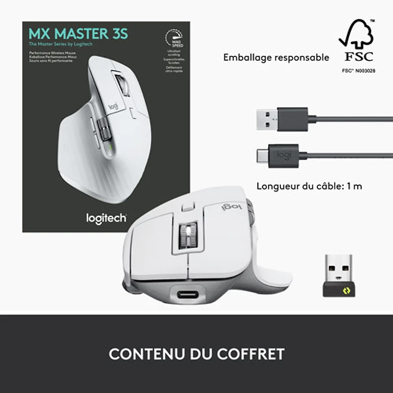 Souris sans fil Darkfield MX Master 3 de Logitech - Gris pâle