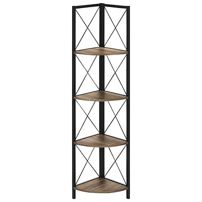 Monarch Specialties 60" 4-Shelf Metal Corner Bookcase - Brown