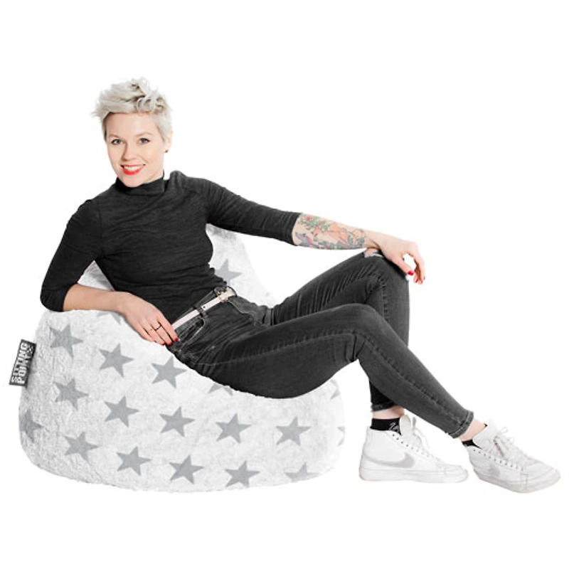 Fluffy Stars Contemporary Polyester Bean Bag – White