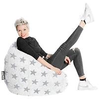 Fluffy Stars Contemporary Polyester Bean Bag – White