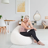Fauteuil poire contemporain en polyester Fluffy Hearts - Blanc