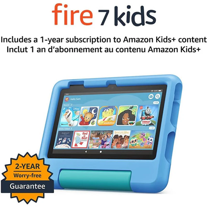 Tablette 7 po 16 Go FireOS Fire 7 Kids (2022) d'Amazon à processeur quadruple coeur MTK/MT8168 - Bleu