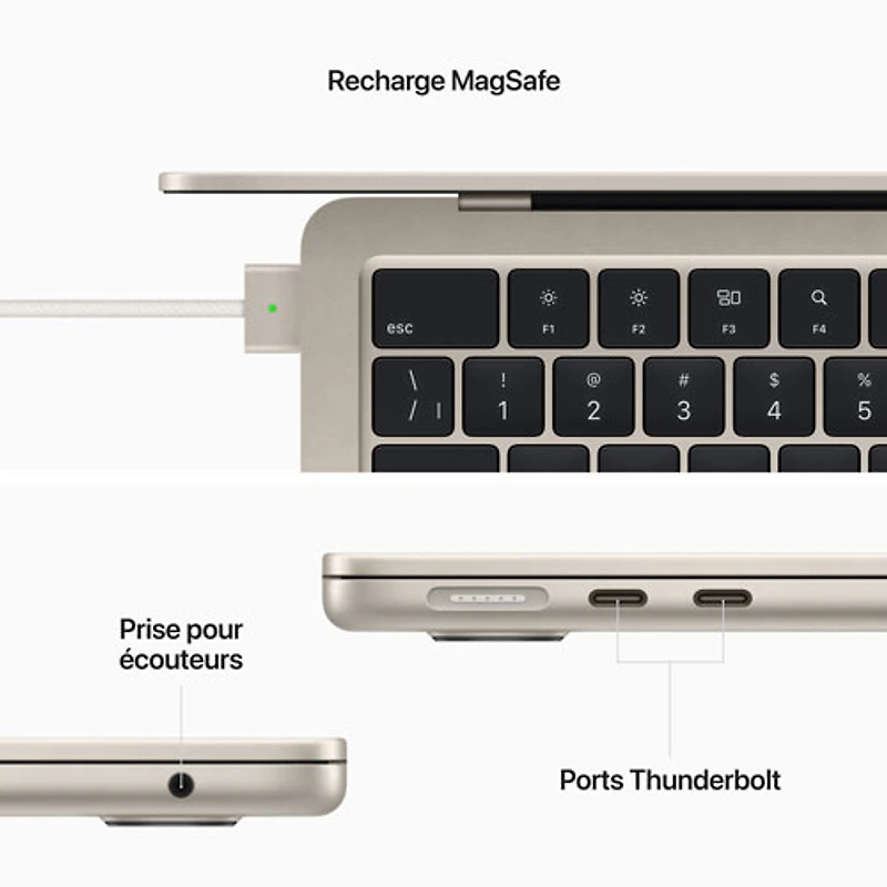 MacBook Air 13,6 po + Touch ID d'Apple (2022) - Comète (puce M2 d'Apple/SSD 256 Go/RAM 8 Go) - Anglais