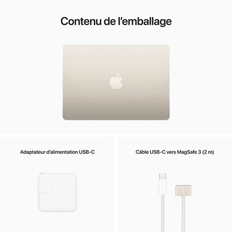 MacBook Air 13,6 po + Touch ID d'Apple (2022) - Comète (puce M2 d'Apple/SSD 256 Go/RAM 8 Go) - Anglais