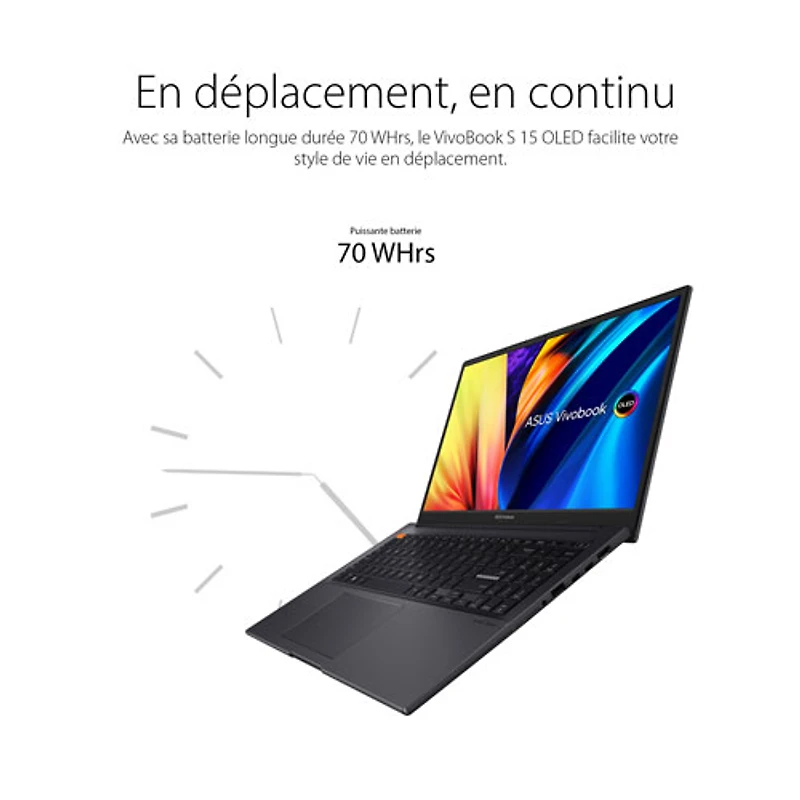 Portable DELO de 15,6 po VivoBook S d'ASUS - Noir (Evo i7-12700H d'Intel/SSD 1 To/RAM 16 Go/Windows 11)
