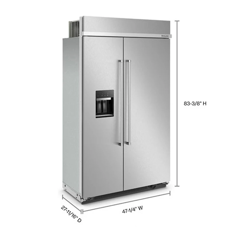 Réfrigérateur à congélateur juxtaposé 30 pi³ 48 po avec distributeur d'eau et de glaçons de KitchenAid (KBSD708MPS) - Inox