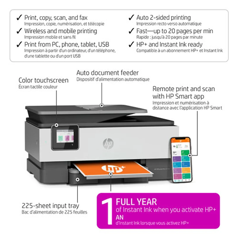 Imprimante à jet d'encre tout-en-un OfficeJet Pro 8034e de HP - Essai de 1 an de Instant Ink de HP inclus* - Exclusivité de Best Buy