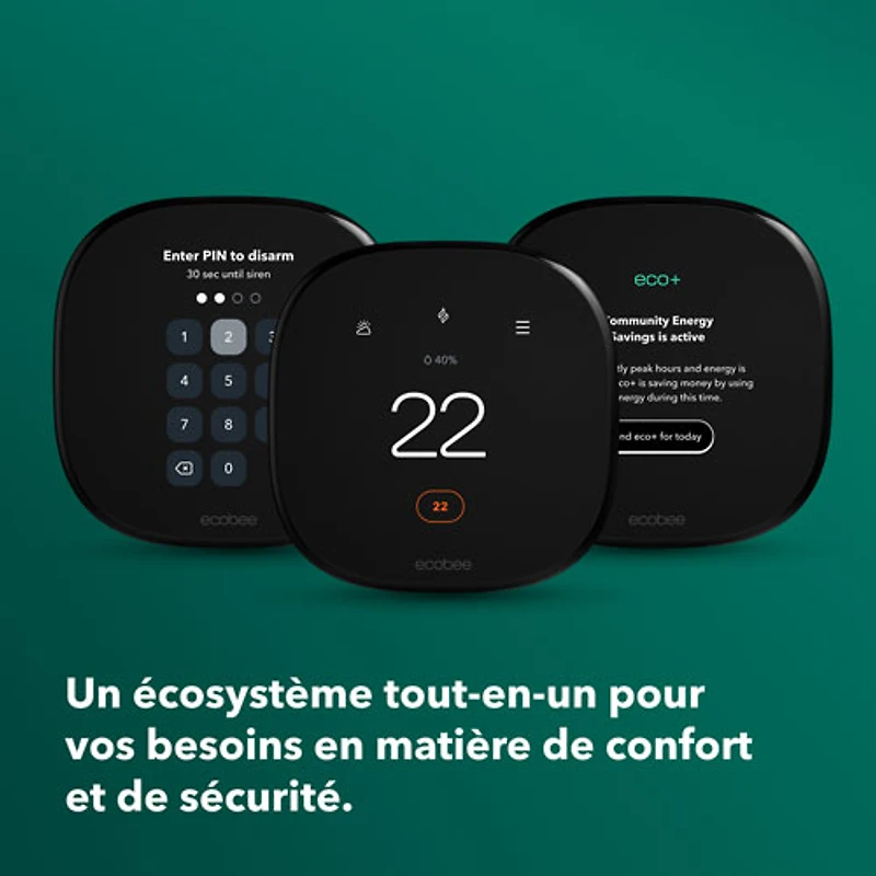 Thermostat intelligent Wi-Fi amélioré d'ecobee - Noir