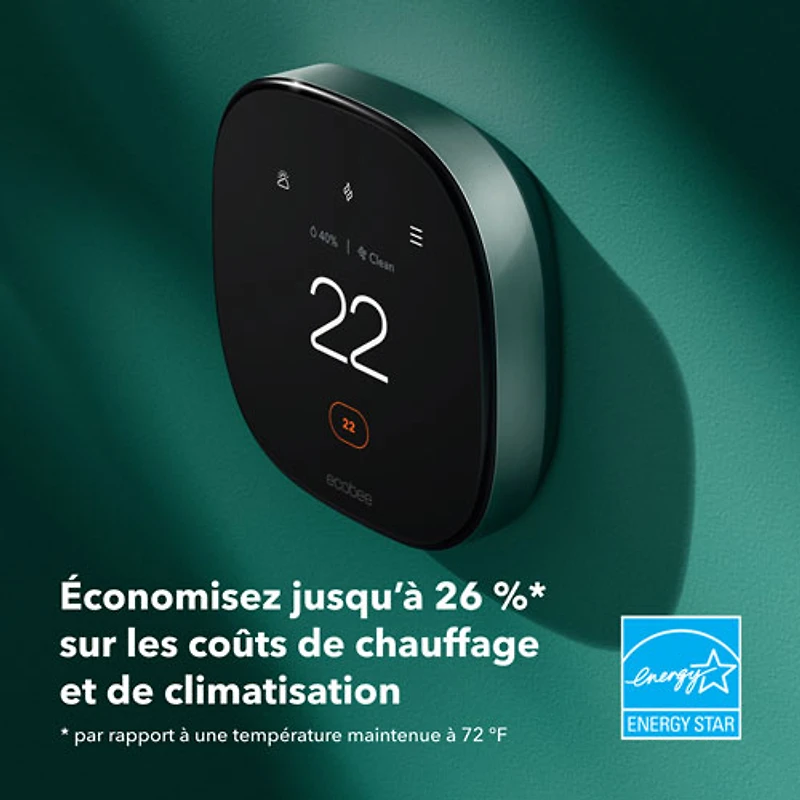 Thermostat intelligent Wi-Fi haut de gamme d'ecobee - Noir