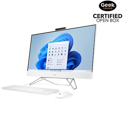 Boîte ouverte - Ordinateur tout-en-un de 27 po de HP - Blanc étoilé (Ryzen 5 5500U d'AMD/SSD 512 Go/RAM 16 Go/Windows 11)