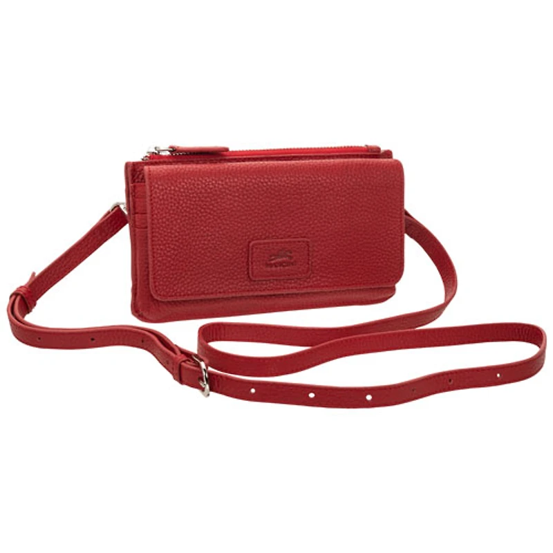 Portefeuille RFID à deux volets en cuir véritable Pebble de Mancini - Rouge
