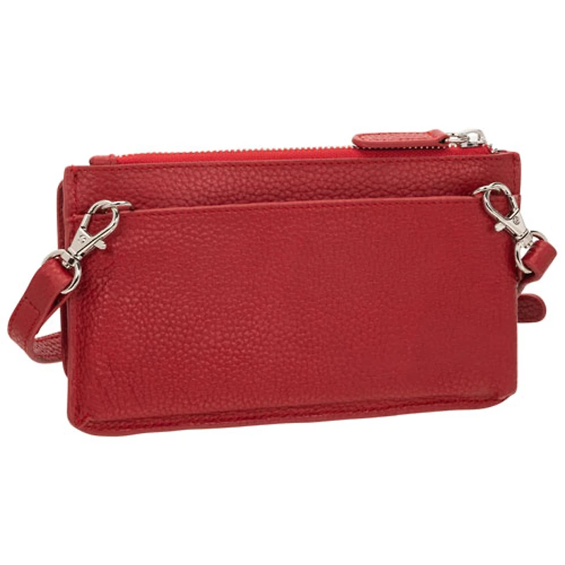 Portefeuille RFID à deux volets en cuir véritable Pebble de Mancini - Rouge
