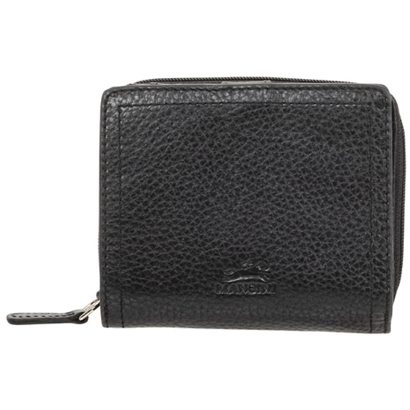 Mancini Pebble RFID Genuine Leather Bi-fold 7-Slot Clutch Wallet - Black