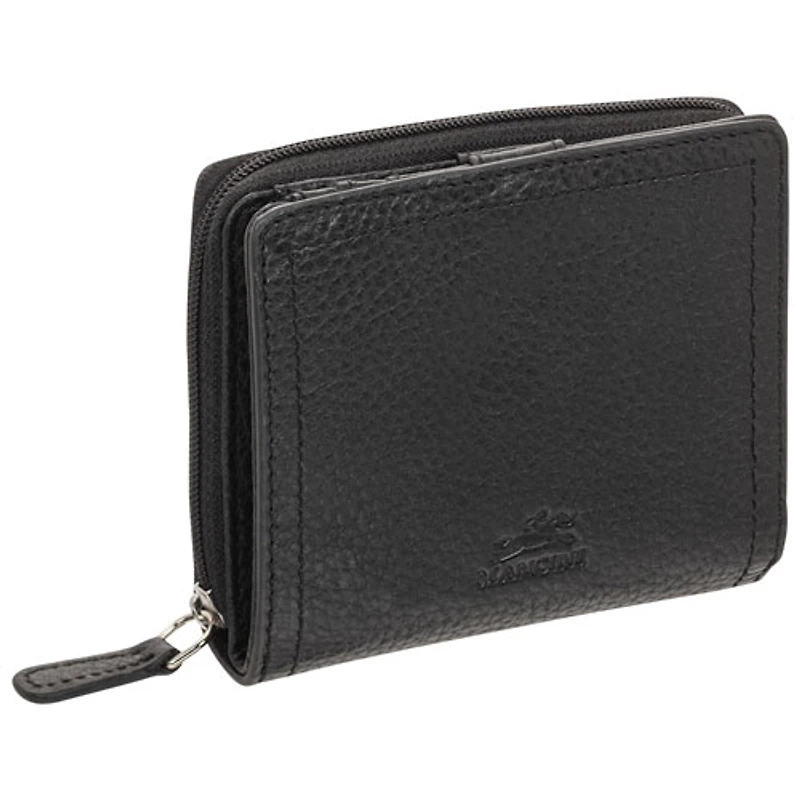 Mancini Pebble RFID Genuine Leather Bi-fold 7-Slot Clutch Wallet - Black