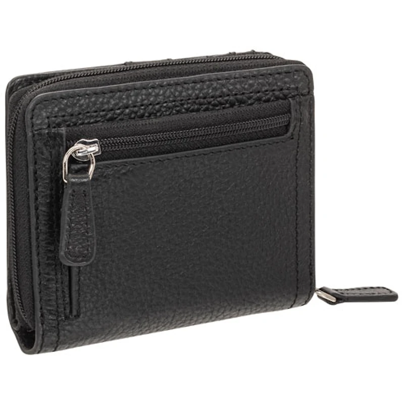 Mancini Pebble RFID Genuine Leather Bi-fold 7-Slot Clutch Wallet - Black