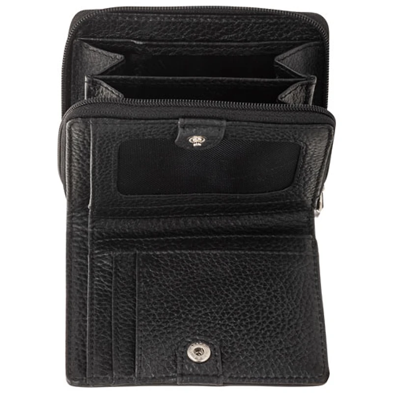 Mancini Pebble RFID Genuine Leather Bi-fold 7-Slot Clutch Wallet - Black