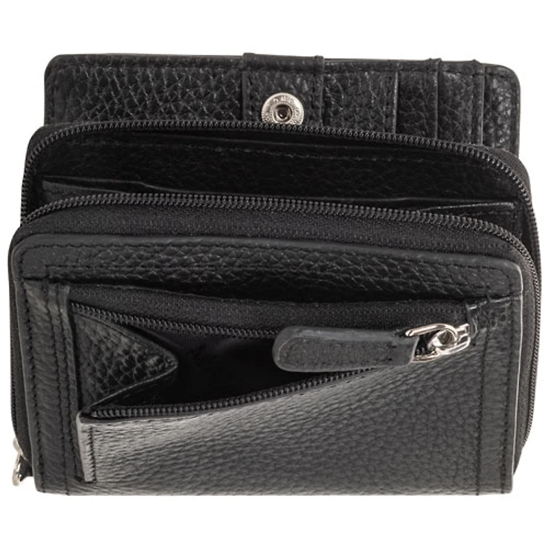 Mancini Pebble RFID Genuine Leather Bi-fold 7-Slot Clutch Wallet - Black