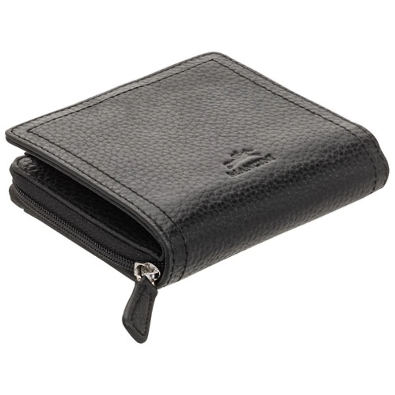 Mancini Pebble RFID Genuine Leather Bi-fold 7-Slot Clutch Wallet - Black