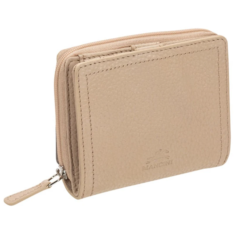 Pochette-portefeuille RFID en cuir véritable à deux volets et 7 fentes Pebble de Mancini - Os