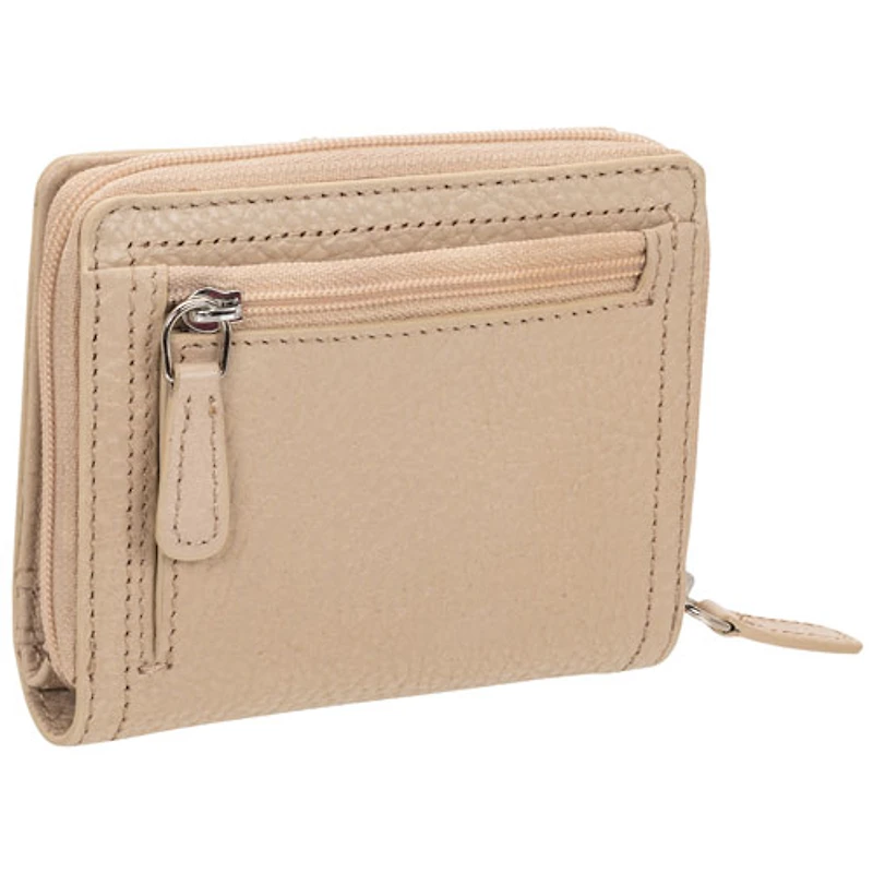 Pochette-portefeuille RFID en cuir véritable à deux volets et 7 fentes Pebble de Mancini - Os