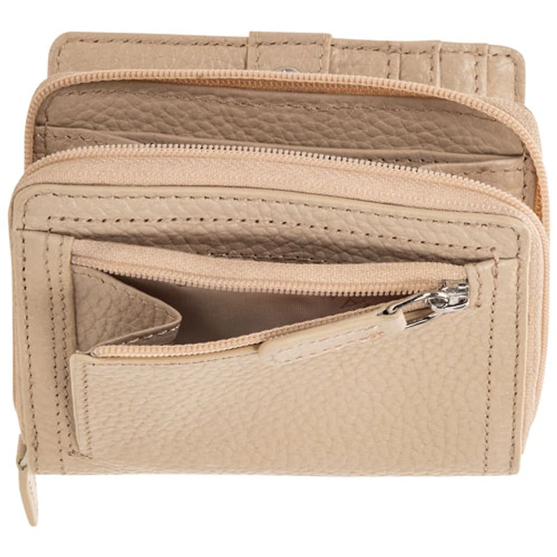 Pochette-portefeuille RFID en cuir véritable à deux volets et 7 fentes Pebble de Mancini - Os