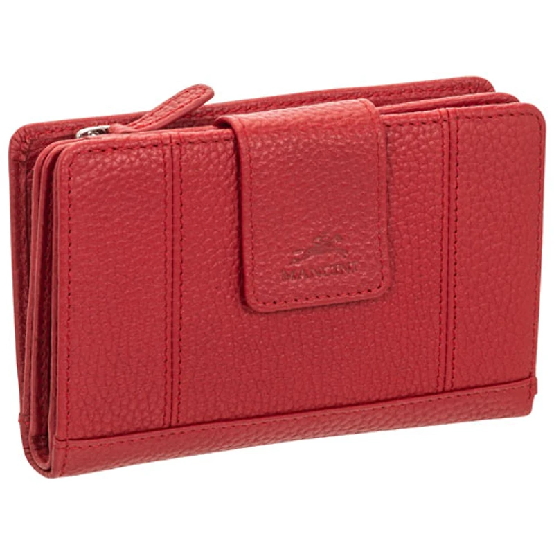 Pochette-portefeuille RFID en cuir véritable à deux volets et 17 fentes Pebble de Mancini - Rouge