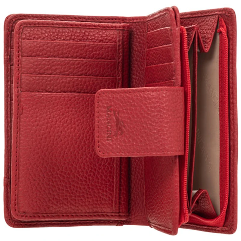 Pochette-portefeuille RFID en cuir véritable à deux volets et 17 fentes Pebble de Mancini - Rouge