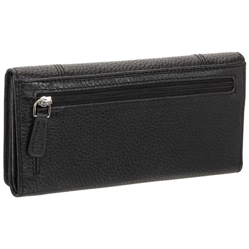 Pochette-portefeuille RFID à trois volets en cuir véritable Pebble de Mancini - Noir