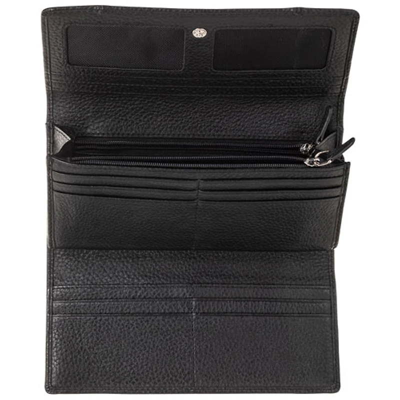 Pochette-portefeuille RFID à trois volets en cuir véritable Pebble de Mancini - Noir