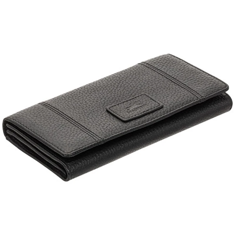 Pochette-portefeuille RFID à trois volets en cuir véritable Pebble de Mancini - Noir