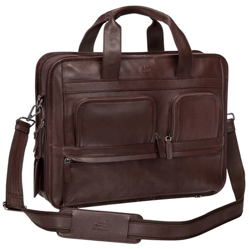 Mancini Milan 15.6" 2-Compartment Laptop Briefcase Bag - Brown