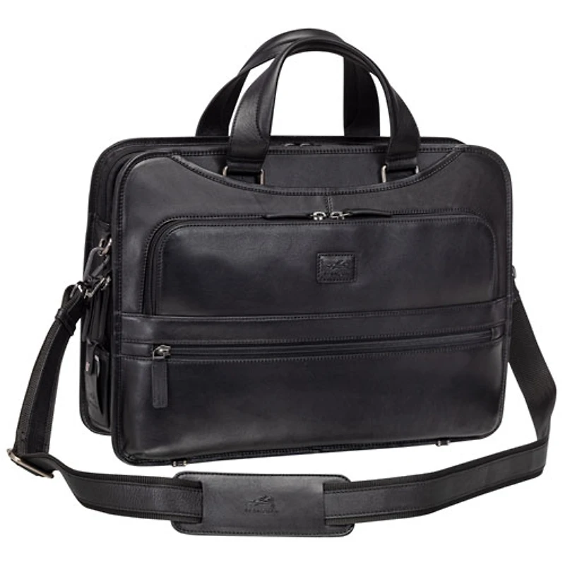Mancini Milan 15.6" 3-Compartment Laptop Briefcase Bag - Black