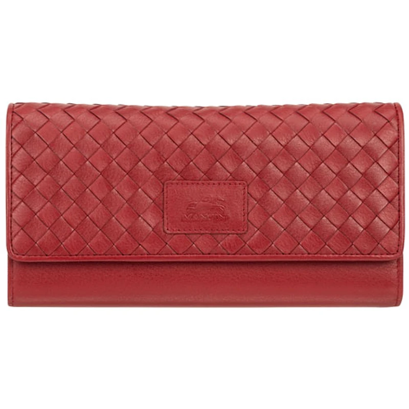 Pochette-portefeuille RFID à trois volets en cuir véritable Motif tressé de Mancini