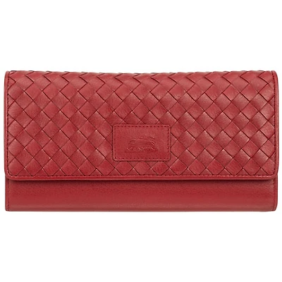 Pochette-portefeuille RFID à trois volets en cuir véritable Motif tressé de Mancini