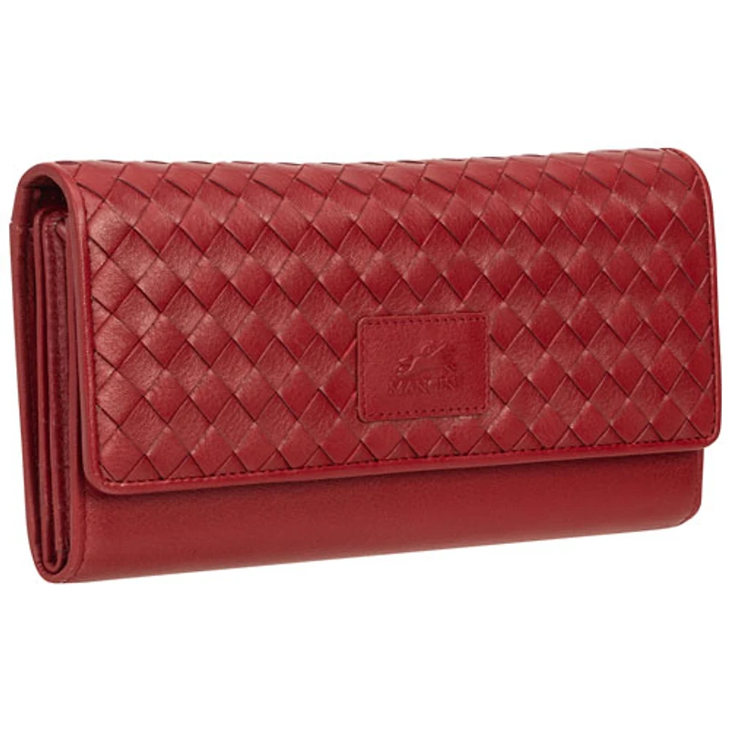Pochette-portefeuille RFID à trois volets en cuir véritable Motif tressé de Mancini