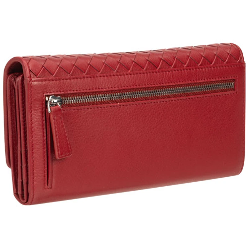 Pochette-portefeuille RFID à trois volets en cuir véritable Motif tressé de Mancini