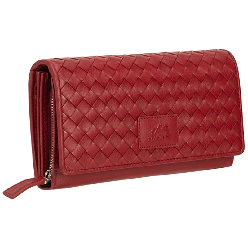 Pochette-portefeuille enveloppe RFID en cuir véritable Motif tressé de Mancini - Rouge
