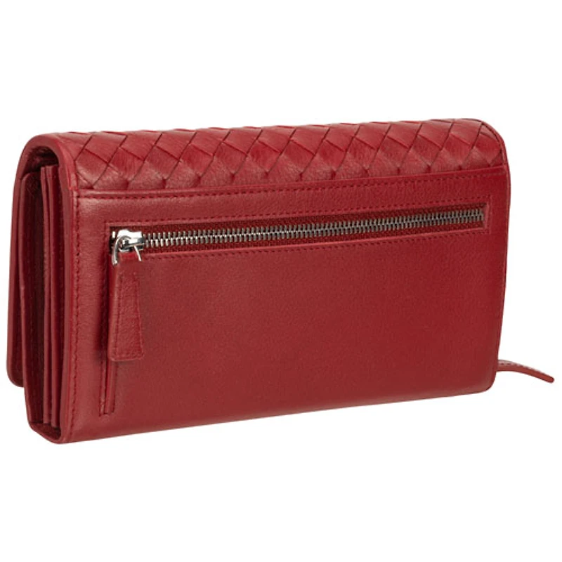 Pochette-portefeuille enveloppe RFID en cuir véritable Motif tressé de Mancini - Rouge