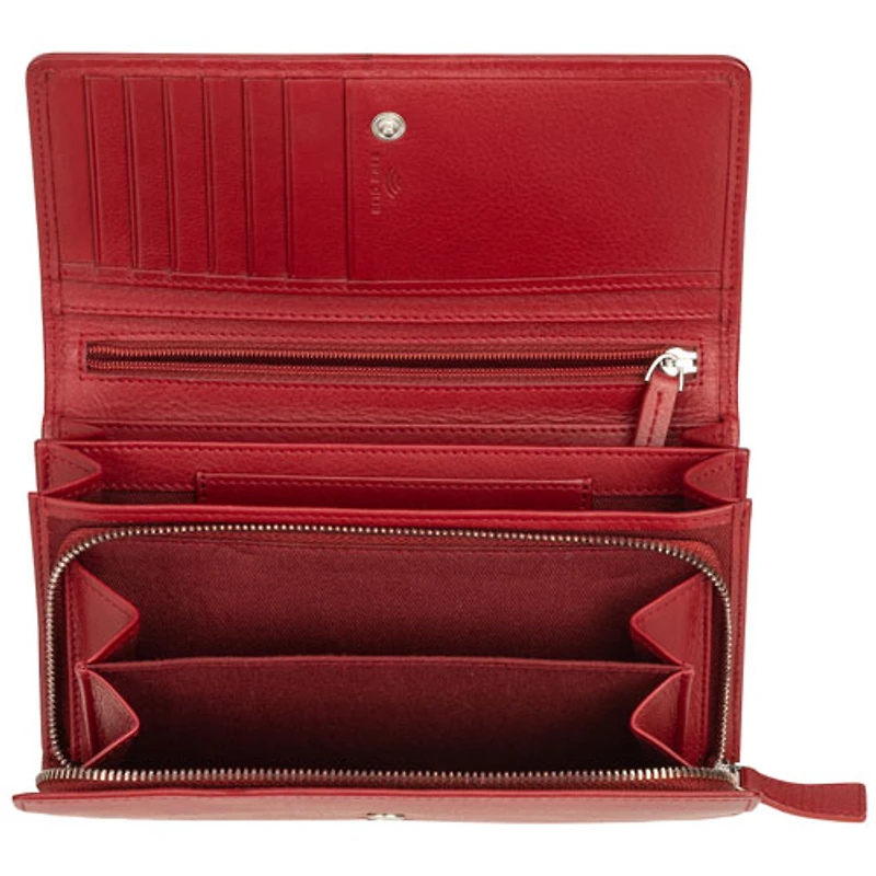 Pochette-portefeuille enveloppe RFID en cuir véritable Motif tressé de Mancini - Rouge