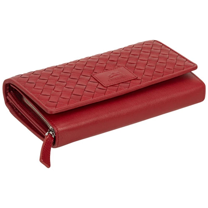 Pochette-portefeuille enveloppe RFID en cuir véritable Motif tressé de Mancini - Rouge